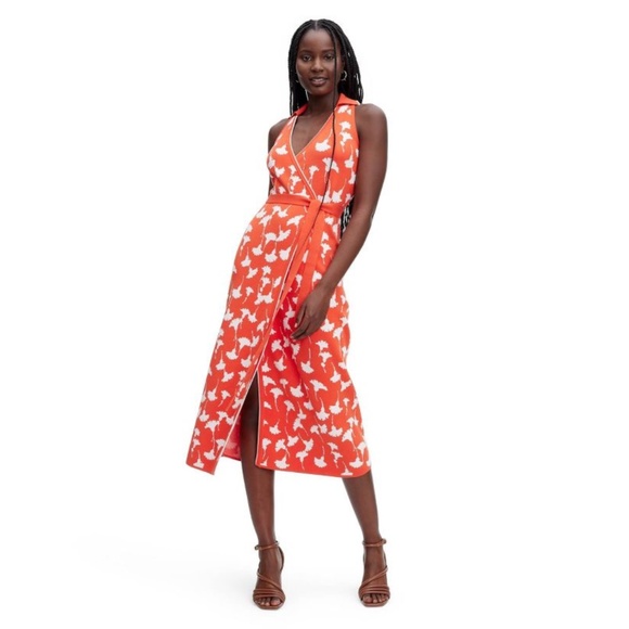 Diane Von Furstenberg Dresses & Skirts - Diane Von Furstenberg Ginkgo Cherry Red Midi Length Wrap Dress Size XS NEW